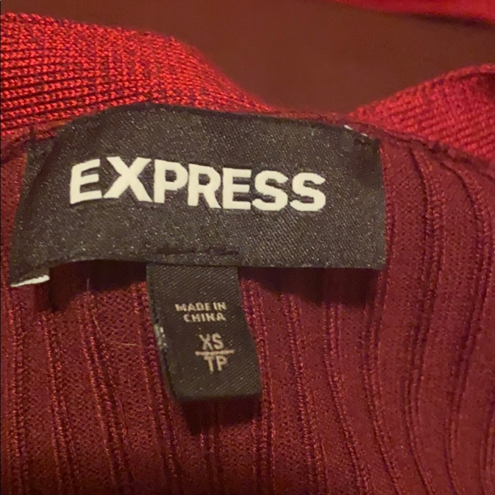 Express Red Wine Color Block Two Tone Sweater Xs - image 2
